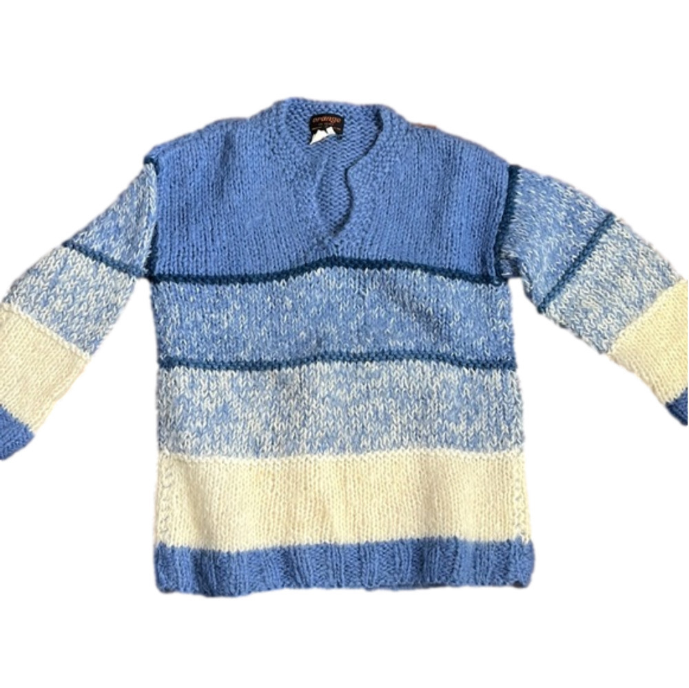 Orange blue white striped sweater